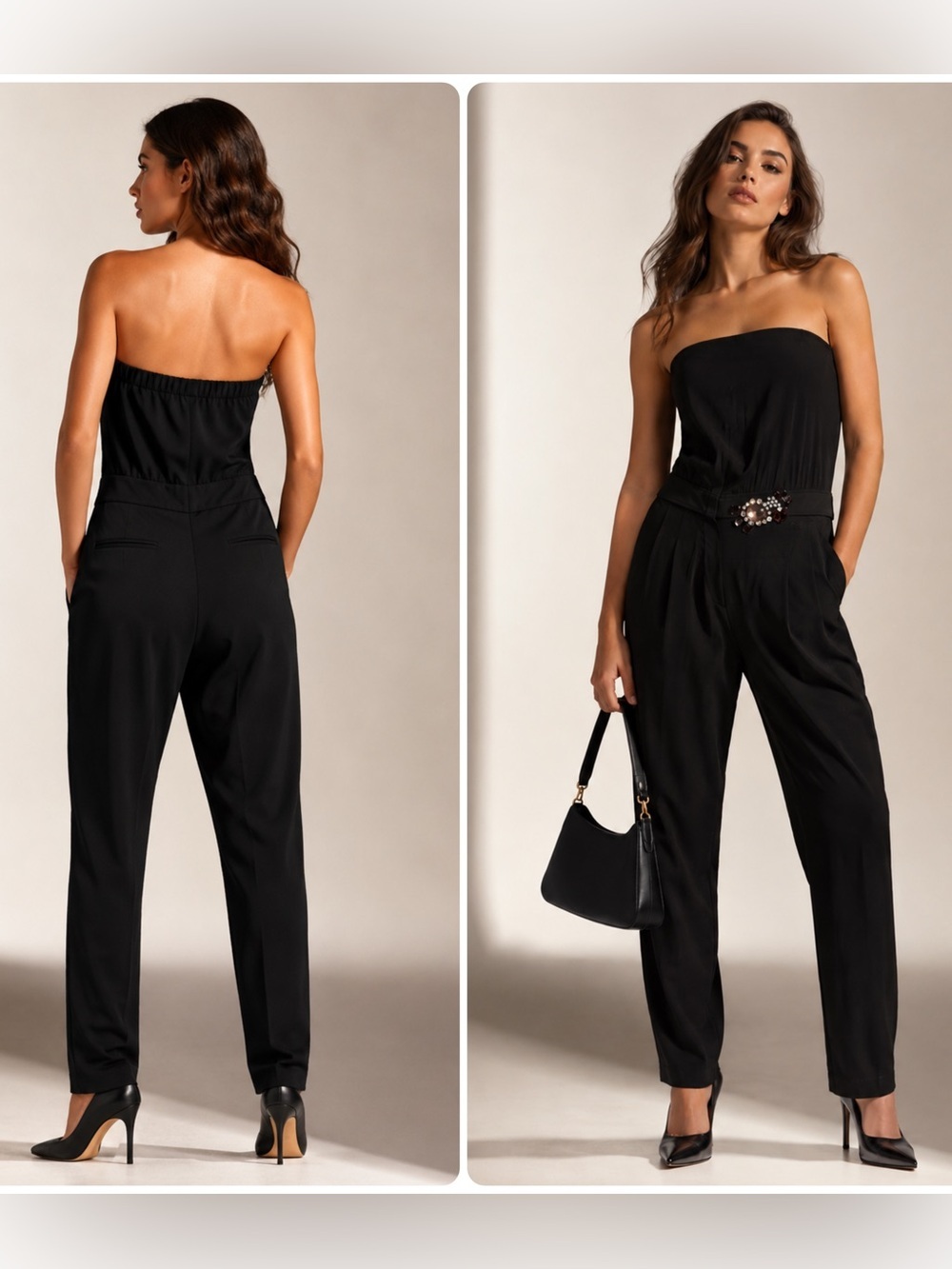 Lui Jo Strapless Black Jumpsuit with Embellished Beaded Waist Detail 🖤